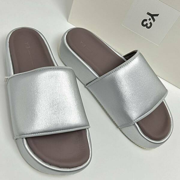 27.5cm 新品 Y-3 SLIDE Y3 スライド サンダル シルバー 銀 ワイスリー ロゴ 厚底 スリッポン YOHJI adidas アディダス プラットフォーム