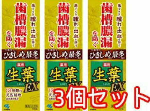 送料無料 生葉 EX 小林製薬 歯槽膿漏を防ぐ 3本 歯磨き粉 使用期限2025年以後