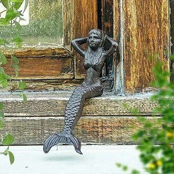 鋳鉄 人魚姫像 座った人魚姫装飾品 プール 池 植木鉢棚 本棚 ホーム ガーデン