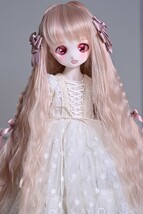 MDD　 DD　SD　ウィッグ　８－９インチ　 アレンジウィッグ　 ドルフィードリーム　ピンクベージュ　ピンク　リボン　髪飾り_画像1