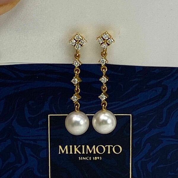 mikimoto ミキモト　御木本used k18YG 18金　AU750あこや真珠天然ダイヤモンド イヤリング