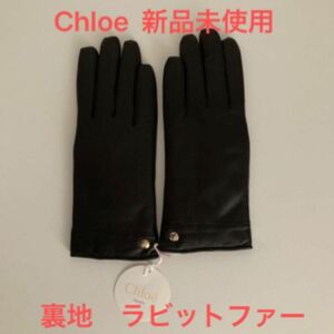 【新品未使用】クロエ（Chloe）レザー手袋　裏地：ラビットファー