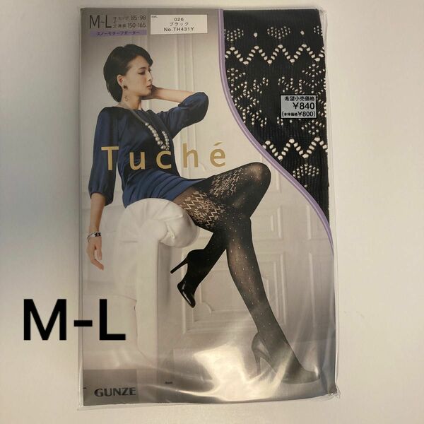 Tuche 柄　ストッキング M-L ブラック