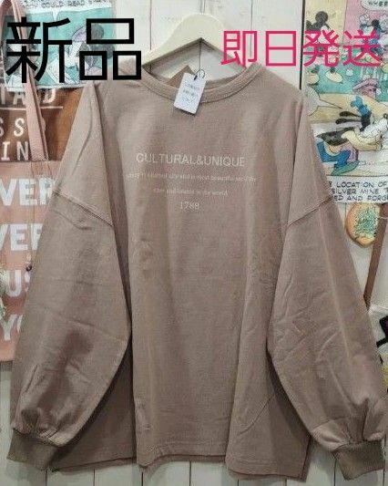 新品 パステルリーフ 韓国風 ロゴT ロンT バックデザイン ゆったり 長袖Tシャツ カットソー