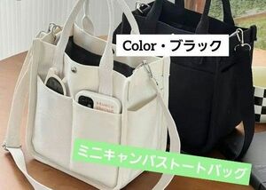 肩掛け 手提げ キャンバス トートバッグ ミニキャンバストートバッグ 2way ブラック