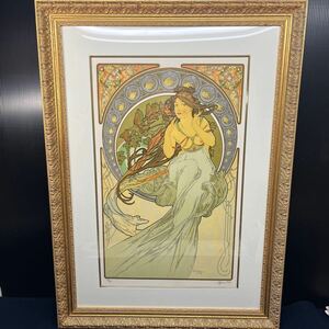 1 真作 Alphonse Mucha アルフォンス ミュシャ 「ミュージック・音楽」 リトグラフ 絵画 美人画 額装 