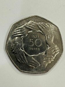 イギリス　UK 英国　50ペンス　七角形コイン　エリザベス女王　1973年　欧州経済共同体コレクション　硬貨　外国コイン