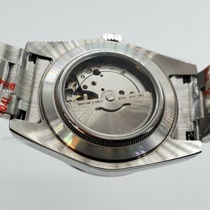 新品 自動巻 ノーロゴ MIYOTA8215 ブラック 黒文字盤 メンズ腕時計 機械式 シースルーバックの画像6