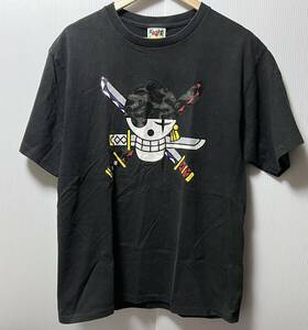 00s A BATHING APE × ONE PIECE プリント Tシャツ 黒 XL 日本製 エイプ ワンピース ゾロ フラッグNOWHERE ノーウェア 猿 NIGO アニメ