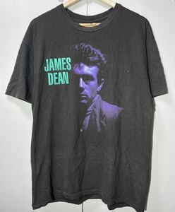 80s JAMES DEAN 1931-1955 ヴィンテージ プリントTシャツ 黒 XL USA製 ジェームズ ディーン 俳優 エデンの東 理由なき反抗 ROCK'N ROLL