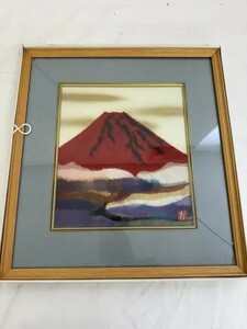 3512【作者不明】ちぎり絵　アート　富士山・金魚　額縁割れあり　２枚