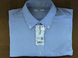 [OC]UNIQLO ユニクロ ジャージー・ストライプシャツ(長袖)65 Blue やわらかな着心地で見た目は上品 形態安定加工で洗濯後のお手入れがラク!