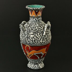 ●441481 【SALE♪】良品 ファットラヴァ様式 鹿モチーフ フラワーベース 花瓶