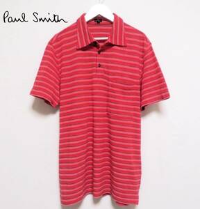 PS PaulSmith ピーエスポールスミス ボーダーポロシャツ 鹿の子ポロ 半袖トップス メンズ 紳士 Lサイズ 赤 春夏物