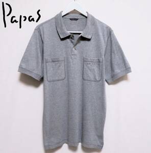 PAPAS Papas パパス ポロシャツ 半袖トップス 綿100％ 胸ポケット付き ロゴデザイン シンプル 無地 メンズウエア 紳士 M 48 春夏物