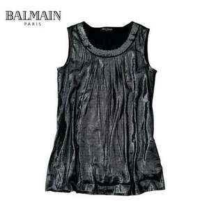 NC881ね＠ BALMAIN 美品 ノースリーブ タンクトップ シルク ブラウス サイズ11/L　 0.8