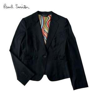 NC944ね＠ BLACK LABEL Paul Smith シルク テーラードジャケット レディース サイズ38/M ブラック 黒  0.9の画像1