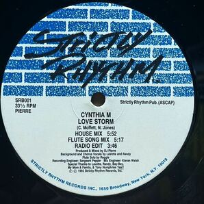 【 George Morel ,DJ Pierreプロデュース！！】Cynthia M - Love Storm ,Strictly Rhythm - SRB001 ,12, 33 1/3 RPM ,Stereo, US 1992 の画像2