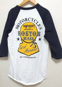 VANSON LEATHER バンソン ラグラン 七分袖Tシャツ カットソー ロングTシャツ アメリカンロゴ イーグル 鷹 15 M メンズ 日本製