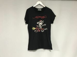 本物エドハーディーEdHardyコットンプリント半袖TシャツレディースサーフアメカジミリタリーバイカーL黒ブラック