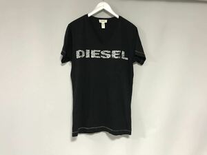 本物ディーゼルDIESELコットンVネックプリント半袖Tシャツメンズサーフアメカジミリタリーワークビジネススーツ黒ブラックMインド製