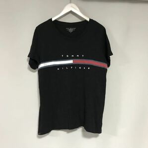 本物トミーヒルフィガーTOMMYHILFIGERコットンロゴスラブ半袖Tシャツメンズサーフアメカジミリタリーゴルフ黒ブラックL