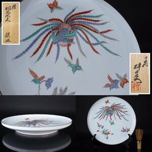 【扇屋】十四代 酒井田柿右衛門「錦 桐鳳凰文 額皿」共箱 幅 約28cm 高さ 約4cm 色絵 花鳥文 大皿 飾り皿 有田焼