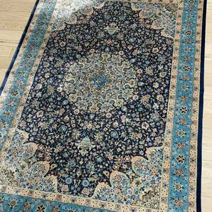 百貨店展示品 シルク100％ 最高峰225万ノット イラン産 手織り 高級ペルシャ絨毯 101×152cm #9の画像5