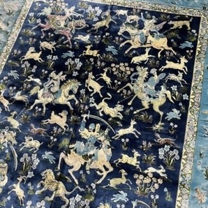 一点のみ 百獣の図 Negin Mashhad Helel工房シルク100％ 最高峰225万ノット イラン産 手織り 高級ペルシャ絨毯 148×223cm の画像8