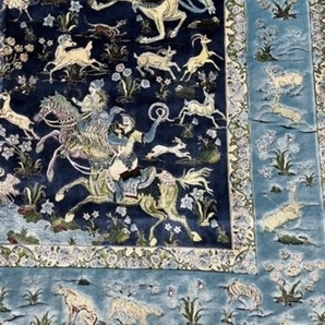 一点のみ 百獣の図 Negin Mashhad Helel工房シルク100％ 最高峰225万ノット イラン産 手織り 高級ペルシャ絨毯 148×223cm の画像6