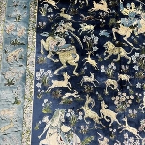 一点のみ 百獣の図 Negin Mashhad Helel工房シルク100％ 最高峰225万ノット イラン産 手織り 高級ペルシャ絨毯 148×223cm の画像7