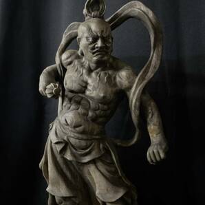 大迫力 特大72cm 井波彫刻 一刀彫 楠材 古美術 時代彫刻 仏教工芸品 木彫仏像 仏師手仕上げ品 仁王像 金剛力士像一式の画像3