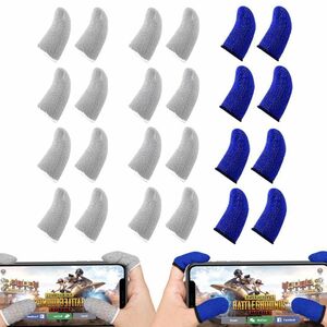 荒野行動 PUBG Mobile スマートフォンゲームの指サック 24個 繊細で快適 快適 汗防止 静電気防止 16白+ 8青