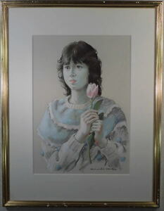 Art hand Auction 1엔~오쿠츠 국도 꽃을 든 소녀 ★★, 삽화, 그림, 파스텔 페인팅, 크레용 그림