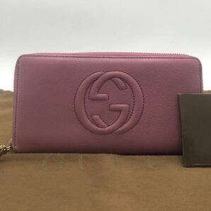 グッチ GUCCI ラウンドファスナー ジップ 長財布 ソーホー ピンク ダブルGGの画像1