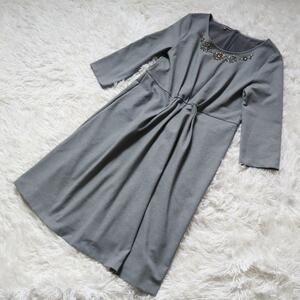 LAURA ASHLEY/ローラアシュレイ ワンピース ビジュー グレー ストレッチ サイズ13 XL