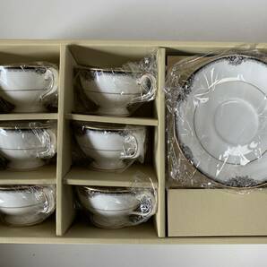 Ku706◆Noritake ノリタケ◆コーヒー紅茶碗皿 カップ＆ソーサー FLO’S collection Bone China N88687/8772 葡萄 鳥 金彩 6客セット 未使用の画像2