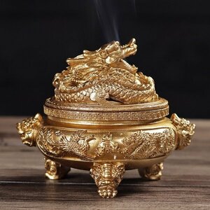 龍の香炉、銅の金色のホロー金属香炉アイアンアート、禅の香炉、アロマディフューザー、耐火蚊取り香箱　１個☆