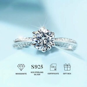 【 証明書付属、2ct 、925スターリングシルバー、ダイヤモンドを超える輝き】モアサナイト リング　サイズ11号（内直径16.3mm）！