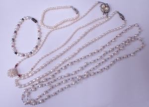 最高級ジュエリー SV 淡水真珠 パール 本真珠 ネックレス ブレスレット 5点セット 総重量約76.4g/P04116