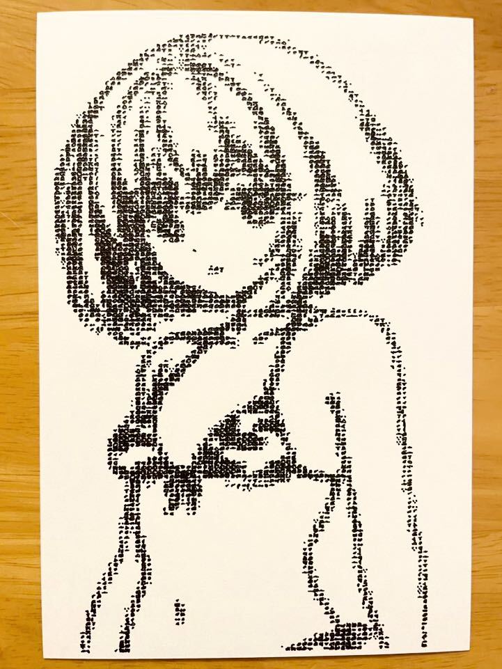 Original Hand-Drawn artwork illustration girl swimsuit pointillism postcard size, comics, anime goods, hand drawn illustration