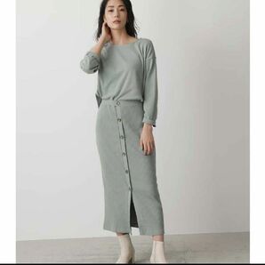 AZUL by moussy アズールバイマウジー フロントボタン ワンピース リブ 春服 ニットワンピース 長袖