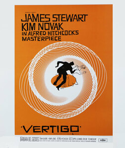 映画ポスター、VERTIGO,『めまい』US版中型ポスター 、45.0x52.0cm, A・ヒッチコック監督、J・スチャート、キム・ノヴァーク、2003年印刷