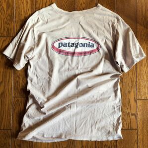 90s vintage USA製 patagonia パタゴニア プリントTシャツ 半袖 S ベージュ アイボリー 希少 Beneficial オールド oldの画像1