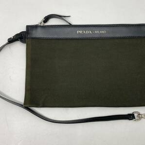 プラダ PRADA 2WAYバッグ トートバッグ デニム レザー ブルー カーキ ブラック BLU MIMETICO 1BG242 中古 の画像5