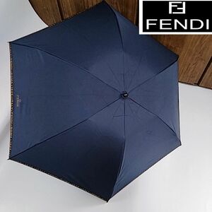 フェンディ　雨傘　折りたたみ　ネイビー　ロゴ　