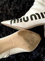 美品 MIU MIU アンクルブーツ ビジューヒール 37 白レザー_画像6