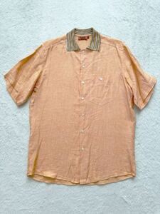 MISSONI size48 イタリア製半袖リネンシャツ メンズ オレンジ ミッソーニ