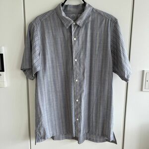 山と道　Merino Short Sleeve Shirt Gray × Blue Stripe L