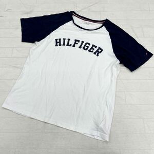 1431◎ TOMMY HILFIGER トミーヒルフィガー トップス Tシャツ カットソー クルーネック 半袖 ホワイト ネイビー メンズM